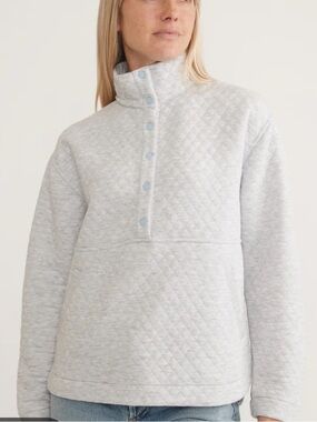 Marine Layer Corbet Quilted Funnel Neck Pullover Sweater Gray Blue L